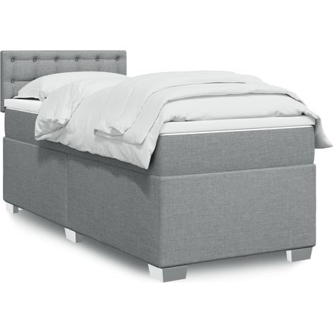 Boxspringbett mit Matratze Hellgrau 90x200 cm Stoff