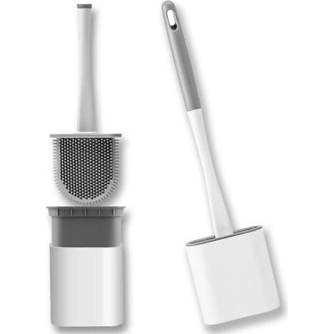 Brosse de toilette révolutionnaire en silicone avec support à séchage rapide, brosse de toilette nettoyante en profondeur pour salle de bain sans rayures (BLANC)-AquaForge (1/4)