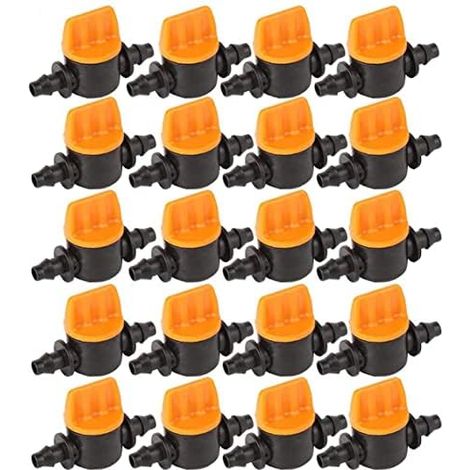 CSPARKV 20Pcs Irrigation Tubing Valve, Inch Barbed Drip Irrigation Valve Irrigation Tubing Shut Off Valve Mini Double Barb Capillary Valve 4/7