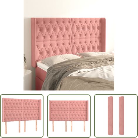 The Living Store Tête de lit avec oreilles Rose 147x16x118/128 cm Velours - Tête De Lit - Tête De Lit Rembourrée - Tête De Lit Rose - Chambres À Coucher - Literie (1/5)