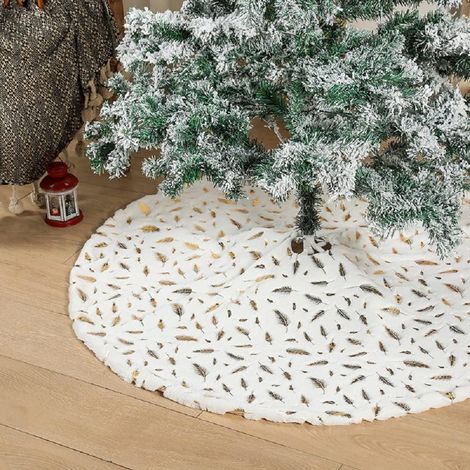 Jupe Arbre De Noël - 90 Cm - Fourrure Synthétique - Motif Plume Argent Or - Décoration Intérieur Extérieur (1/5)