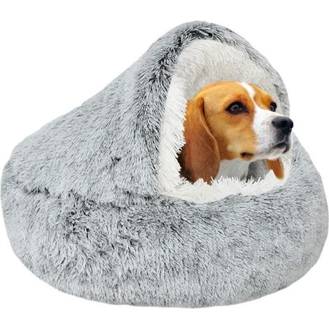 Lit apaisant en forme de beignet, coussin en peluche douce et chaude avec éponge confortable, fond antidérapant, 65 cm, gris (1/4)