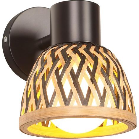 Industrial Wall Light, Metal and Bamboo, E27 Socket, 180° Adjustable Angle, for Living Room, Kitchen, Bedroom (1/5)
