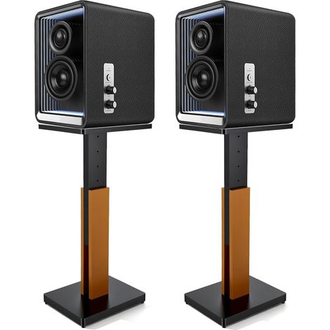 Paire de supports de haut-parleurs réglables en hauteur 65 à 85 cm, en bois de hêtre, capacité de charge de 10 kg, pour haut-parleurs d'étagère, noir, 1 paire (1/5)