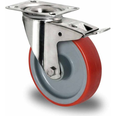 CASCOO Lenkrolle mit Totalfeststeller ø 125 mm Serie N2U6 Rollenlager Edelstahl