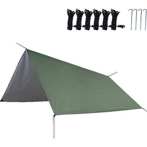 Sonnensegel, Campingplane, wasserdichtes Zeltüberdachung, Schutzhülle für Outdoor-Aktivitäten wie Wandern, Angeln und Picknicken, Grün, 300 x 300 cm (1/2)