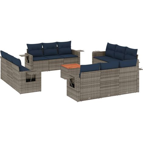 Maison Exclusive - 13-teiliges Gartensofa-Set mit Kissen, grau, P (1/5)