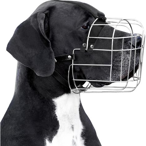 Muselière Chien Réglable en Fil Métallique Durable pour Grands Chiens, Sangles en Cuir, Respirant, Permet de Boire, Entraînement, Empêche Les Morsures (Dogue Allemand, Acier Inoxydable) (1/5)