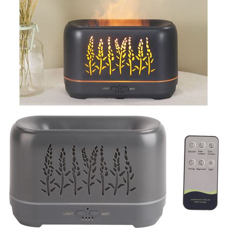 Humidificateur d'aromathérapie 200 ml avec flamme creuse, lumière d'ambiance, télécommande, noir, 100-240 V (norme britannique) (1/5)