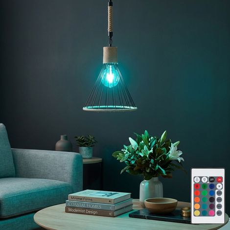 Pendellampe Hanfseil Hängeleuchte Kette Esszimmer Pendelleuchte im Käfig Design, schwarz, Fernbedienung dimmbar, RGB LED 8,5W 806Lm warmweiß, DxH 35x140 cm (1/5)