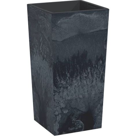 Pot de fleurs en polypropylène gris anthracite, aspect béton, avec doublure intérieure amovible. (1/5)