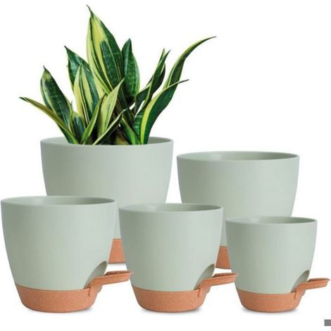 Ensemble de 5 pots de jardinage, pots à réserve d'eau de 12,5 cm, grande capacité de drainage, adaptés aux plantes (1/5)