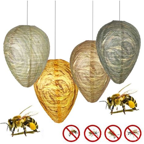 Nid De Guêpes Factice - En Papier - 280 X 220 Mm - Pour Jardin Et Extérieur - Lot De 4 (1/5)