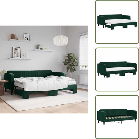 Doppelbett - vidaXL Tagesbett Ausziehbar mit Matratzen Dunkelgrün 80x200 cm Samt - Matratze (1/5)
