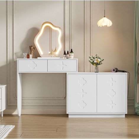 Tocador 160/40/132 cm blanco con espejo LED y amplio espacio de almacenaje (1/5)