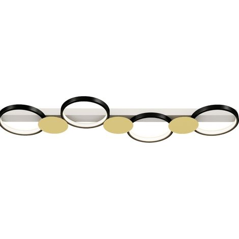Plafonnier LED 38W avec 4 anneaux noirs et dorés, télécommande, 100 cm, lumière réglable pour salon (1/5)