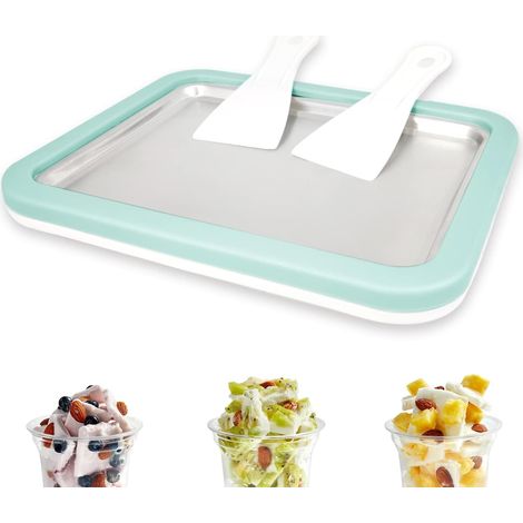 Machine à Glace Roulée, Appareil à Glace DIY avec 2 Spatules, pour Famille et Enfants, Fabrication de Glace Maison et Gelato vert (1/5)