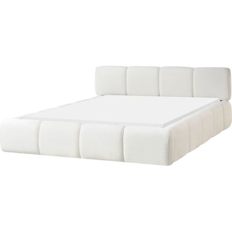 Letto minimalista in tessuto con testiera imbottita bianco sporco 160 x 200 cm Orville