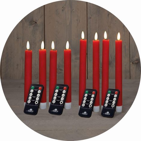 Coffret rentable bougies bâton LED avec minuterie petite + grande ROUGE 8 pièces ROUGE intérieur - 6 heures - VRAIE CIRE 18cm + 23cm hauteur pour