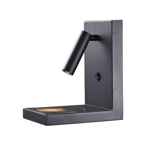 Inspired mantra - zanzibar - applique murale de lecteur commutee avec chargeur a induction pour telephone portable 3w led 3000k 210lm sable noir (1/5)