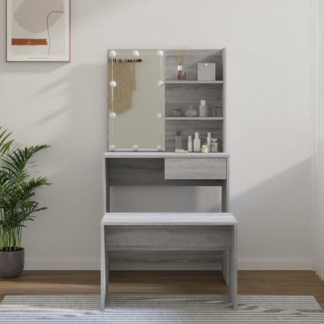 Ensemble de coiffeuse avec LED, Table de maquillage, Meuble coiffeuse Sonoma gris Bois d'ingénierie RDS5780 (1/5)