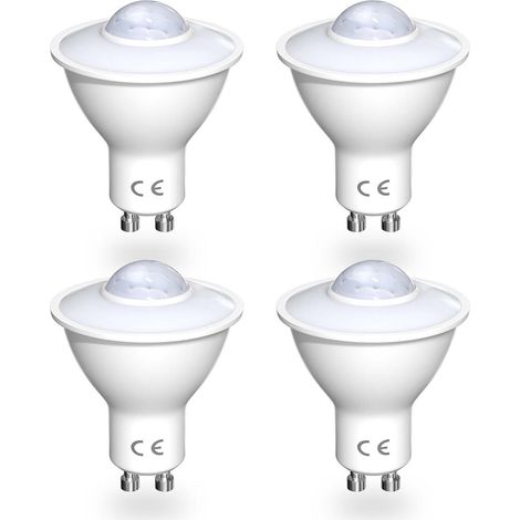 4-Pack 5W GU10 LED Bulbs with Motion Sensor, Equivalent to 50W Incandescence, Auto On/Off PIR Infrared Detection Lamp, for Input (Non-Dimmable, Warm White 3000K) (1/5)