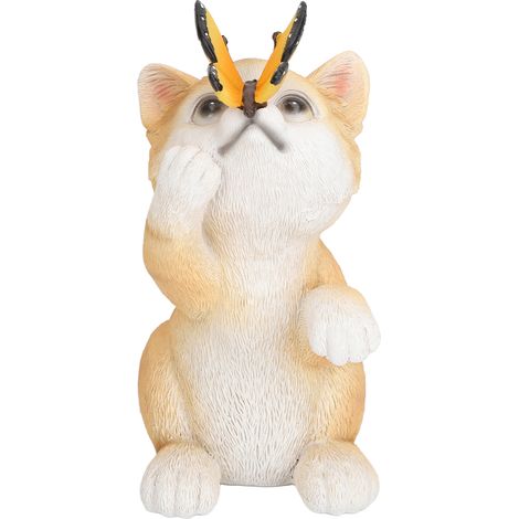 Ortviai Statue de Chat Solaire pour Jardin BS38018 en Résine avec Éclairage Coloré Automatique