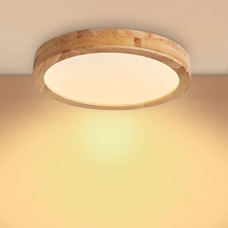 Plafonnier LED en bois, 30CM Rond Plafonnier LED Salon 24W 3000K Blanc Chaud Plafonnier bois Rond Lampe led plafond pour chambre/bureau/cuisine (1/5)