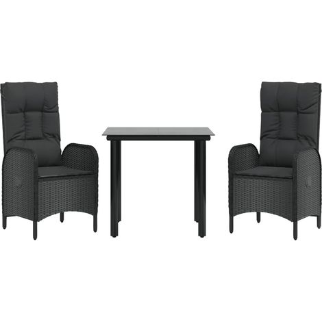 Set comedor de jardín 3 pzas con cojines ratán sintético negro vidaXL (1/4)