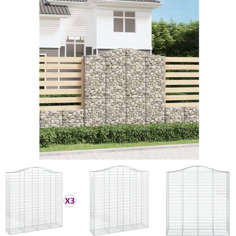 The Living Store - Gabionen mit Hochbogen 3 Stk. 200x50x200/220cm Verzinktes Eisen (1/5)