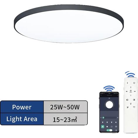 Lámpara de techo con control inteligente y función regulable, 37 cm (14,57 pulgadas) - Negra (1/2)