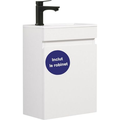 Kometmöbel Ensemble lavabo pour WC invités 40 cm Pré-assemblé Petit lavabo avec meuble sous-vasque (Blanc 40cm, Avec Robinet Noir) (1/5)
