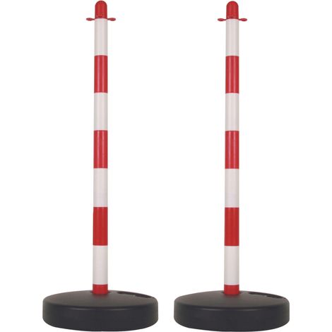 Perel – Lot de 2 bornes de sécurité PVC rouge blanc 90 cm – Base remplissable sable/eau – Connectables avec chaîne/ruban – Pour événements et parkings