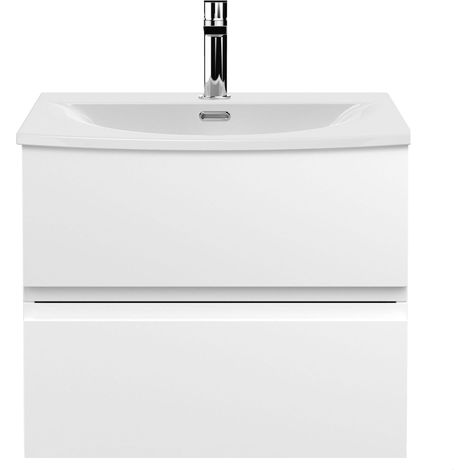 Mavesyn Contemporary 2 Drawer Wall Hung Vanity Unit with Curved Basin, Satin White, 600mm