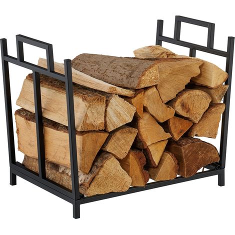Relaxdays Firewood Stand, Metal, HWD: 41x45x33 cm, Foldable Firewood Holder, Firewood, Stacked Wood, Black