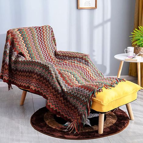 Knitted Blanket Tassel Bed Throws Bohemian Warm Plaid Rug Soft Blanket Sofa Throw Decorative Bedspread 130 x 230 cm (1/2)