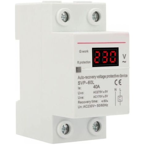 Regulateur de Tension, Dispositif de Protection Contre les Surtensions et les Sous-tensions à Récupération Automatique 230V 40A Protecteur de Montage sur Rail DIN (1/5)