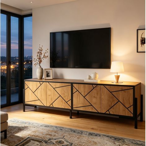 Mueble TV con 4 Puertas, Compartimentos de Almacenaje, Diseño Geométrico, para Salón, MDF, 153 × 40 × 50 cm (1/5)