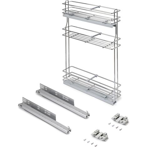 Emuca SupraMax ausziehbares Flaschenregal mit sanfter Schließung, linke Seite, 3 Tabletts, Modul 150mm, Stahl, Verchromt (1/5)