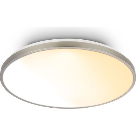 Briloner Plafonnier LED télécommande Ø48cm rond 44W 5300lm 2200K-4000K blanc chaud à blanc neutre dimmable nickel mat - Lustre salon chambre cuisine (1/5)