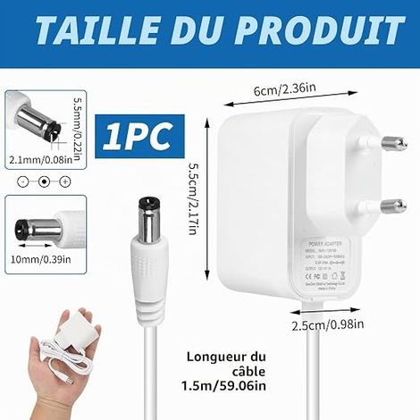 Power Supply 12V 1A, AC Adapter DC 12W CCTV Surveillance Camera Adapter 0.5 x 0.3cm DVR NVR IP Camera LED Strip TV Box Devices 12V Overvoltage Protection Over Current Short Circuit, White (1/4)