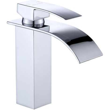 Robinet cascade laqué argent évier de comptoir chaud et froid armoire de salle de bain robinet monotrou robinet de lavabo cascade, robinet mitigeur cascade, robinet de salle de bain monotrou en laiton (1/5)