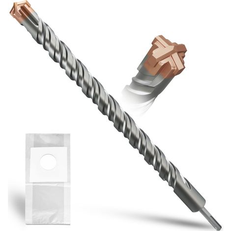 Foret SDS Plus 32 mm × 460 mm, avec 4 tranchants en carbure de tungstène, tête avec revêtement, foret à pierre, foret à béton, pour pierre, béton, pierre naturelle, mur de brique (1/5)