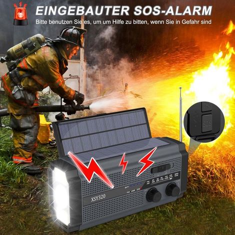 Solarbetriebenes tragbares AM/FM-Notfallradio mit 5000 mAh Akku, 3 LED-Modi, LED-Leselicht, SOS-Alarm und Handkurbeldynamo für Camping und Reisen (schwarz) (1/2)