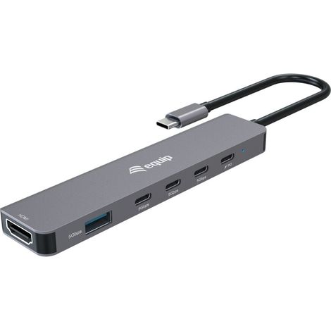 Equip Adapter USB-C-HDMI/3xUSB-C/USB-A 4K/ 60Hz 0.25m Alu. (133500)