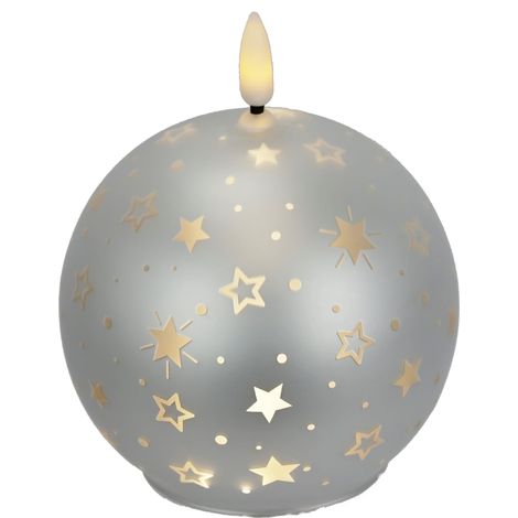 Bougie sphérique LED en verre avec motifs d'étoiles et minuterie - 10 cm - Bougie LED électrique blanc chaud - Décoration de l'Avent - Couronne de l'Avent - Décoration de Noël - Saint-Valentin (1/4)