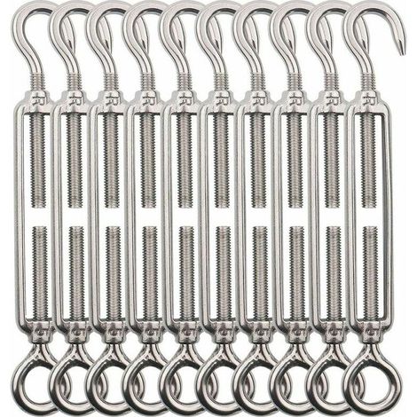 Tendeur Cable Crochet M5 (Crochet et oeil) , Tendeur Fil Acier / Tendeur Cable Inox en Acier Inoxydable 304 Pour Fil a linge , Cable Acier, Corde Acier -10 Pièces (1/5)
