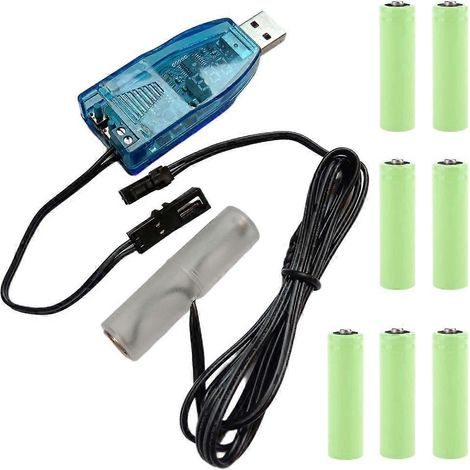 1 m USB-Adapterkabel (1 V–24 V) zum Aufladen von AA/LR6-Batterien für LED-Licht, Radio, Uhr, Spielzeug und Ventilator.