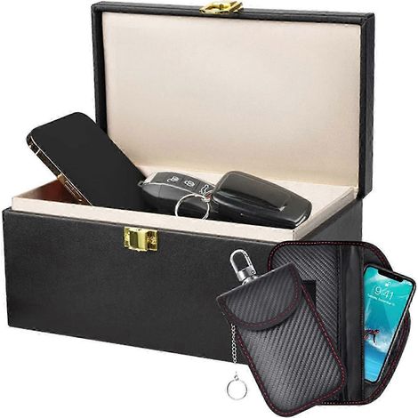 Caja Faraday de seguridad para coche con bloqueo de señal, organizador de llaves antirrobo de doble capa y 2 bolsas Faraday. (1/5)