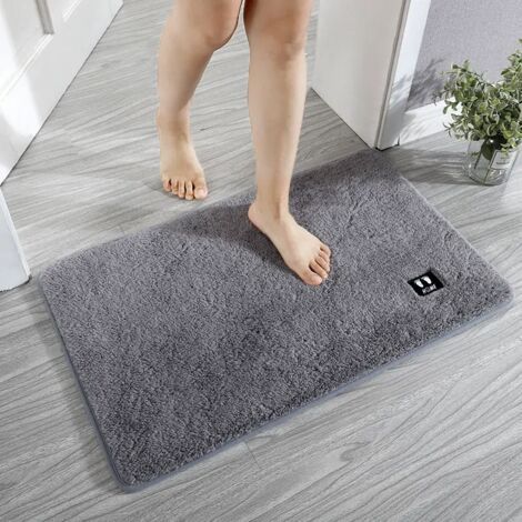 Tapis antidérapant, 50 x 80 cm, tapis de douche antidérapant, lavable en machine, doux au toucher, gris